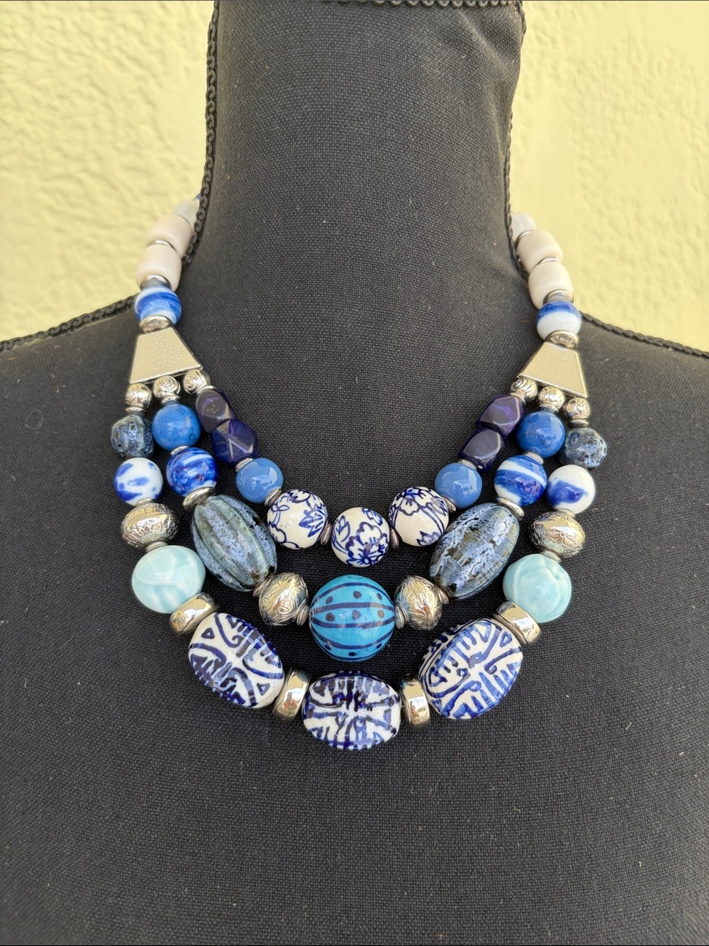 Chico's Blue Multi-Strand Beaded Statement Necklace